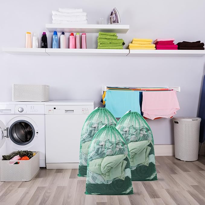 Berlune 30 Pack Large Mesh Laundry Bags, 24 x 36 Inch Bulk Wash Set with Drawstring for Commercial Use, Dorms, Vacation Rentals, Laundromats, Apartments & Facilities(Green)
