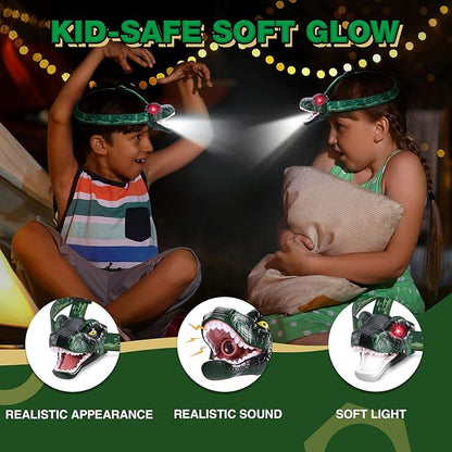 EverBrite Kids Dinosaur Headlamp, T-Rex LED Head Lamp with Roar & Silent Mode, Batteries Included, Fun Hands-Free Headlight for Boys & Girls, Great Gift for Birthday & Christmas, Dino Toy
