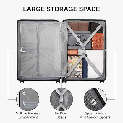 LEVEL8 Elegance Checked Luggage, 24 Inch Hardside Suitcase, Lightweight Matte Hardshell with Tsa Lock, Large Suitcases with Spinner Wheels, Navy Blue