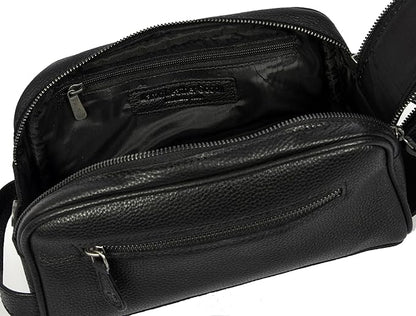 10" Premium Leather Toiletry Travel Pouch With Waterproof Lining | King-Size Handcrafted Vintage Dopp kit By Aaron Leather Goods (Jade Black)