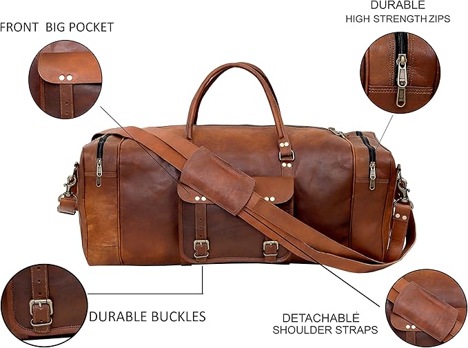 Leather Duffle Bag for Men Luggage Handmade Travel Bag Carry On Luggage Weekender Bags Overnight Gym Sports Cabin Holdall Bag For Airplanes Men And Women (28 Inch Brown)