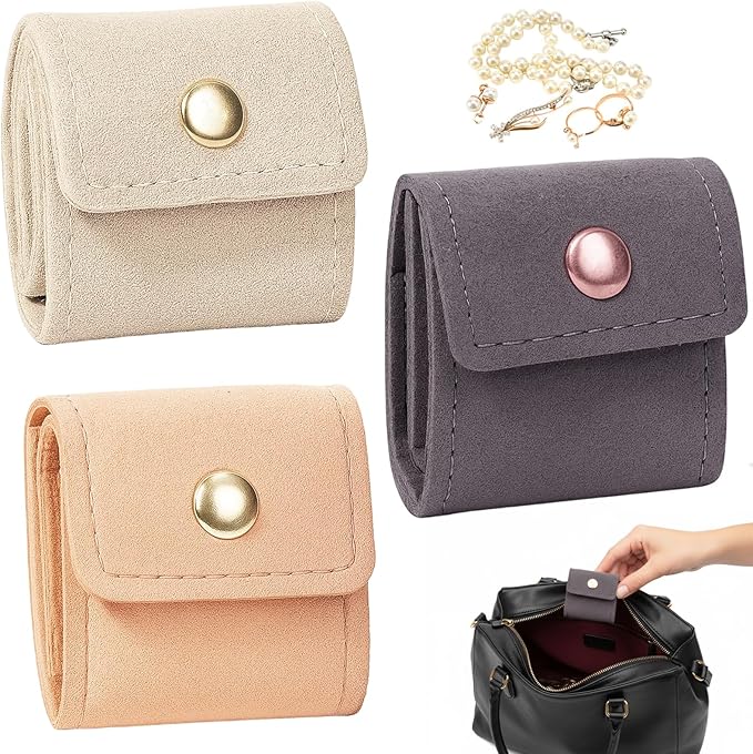 3 Pack Soft Organizer Pouches for Earrings Rings Accessories, Mini Jewelry Travel Case, Beige Pink Gray Compact Storage Bags, Lightweight Portable Jewelry Organizer