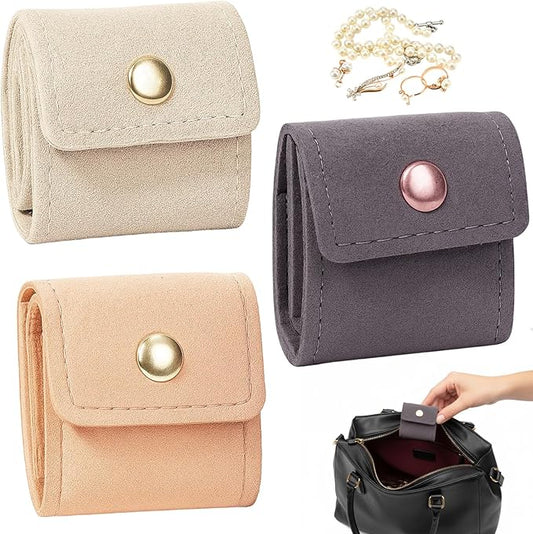 3 Pack Soft Organizer Pouches for Earrings Rings Accessories, Mini Jewelry Travel Case, Beige Pink Gray Compact Storage Bags, Lightweight Portable Jewelry Organizer