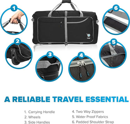 Bago Rolling Duffle Bag with Wheels - 31" 120L Foldable Weekender Bag, Waterproof Travel Duffel Bag, Heavy Duty Lightweight Duffle Bag for Traveling, Rolling Duffel Bag with Wheels (Black)