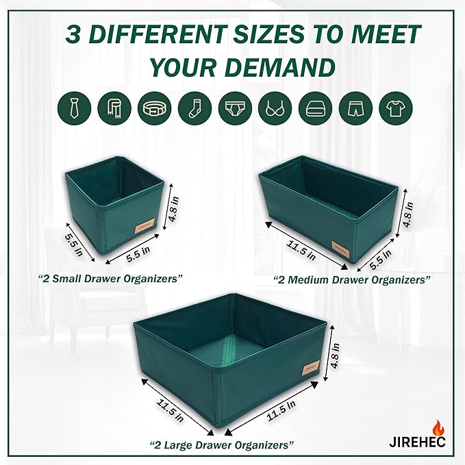 Clothing Drawer Organizer – Set of 6 Foldable 600D Oxford Storage Boxes with Rigid Support and Metal Zipper, Ideal for Bras, Underwear, Socks, Baby Clothes and Closet Organization