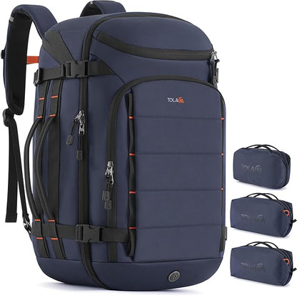 Tolaccea Travel Backpack Carry On 40L, Laptop Backpack with 3 Packing Cubes, Flight Approved Duffel Luggage Bag for Men Women, Water-resistant Large Business Rucksack Daypack, Fits 15.6" Laptop, Navy
