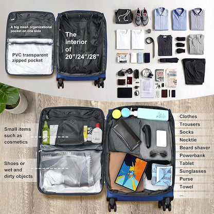 Verdi Softside Expandable 28 Inch Luggage with Spinner Wheels Lightweight Travel Suitcase (Navy, Checked-Large 28-Inch)