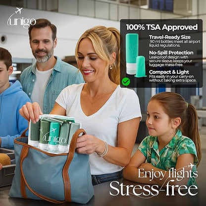 unigo Travel Bottles For Toiletries, 5-pack 3.oz TSA Aprroved Travel Size Bottles, Containers For Toiletries, BPA Free, Leak Prrof, Refillable Containers Bottles (Green)