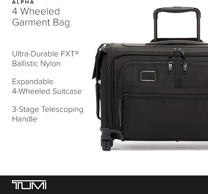 TUMI - Alpha Garment 4 Wheeled Carry-On - Garment Compartment Fits 6 Suits or Dresses - Carry On Luggage for Travel - Black
