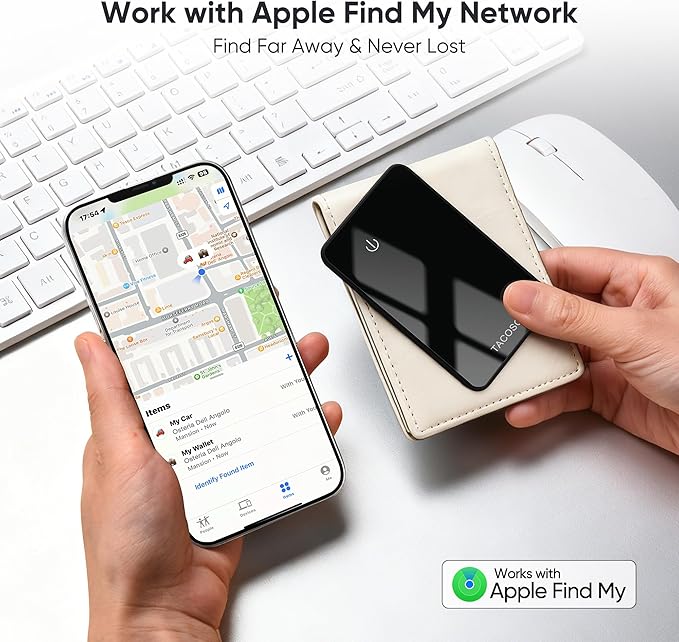 Wallet-Tracker-Card for Apple Find My (iOS Only), MFi Certified Bluetooth-Wallet-Tracking-Finder, Slim-Credit-Card-Tracker for Purse, Luggage & Travel Items with 2-Year Battery, IPX6 2 Pack