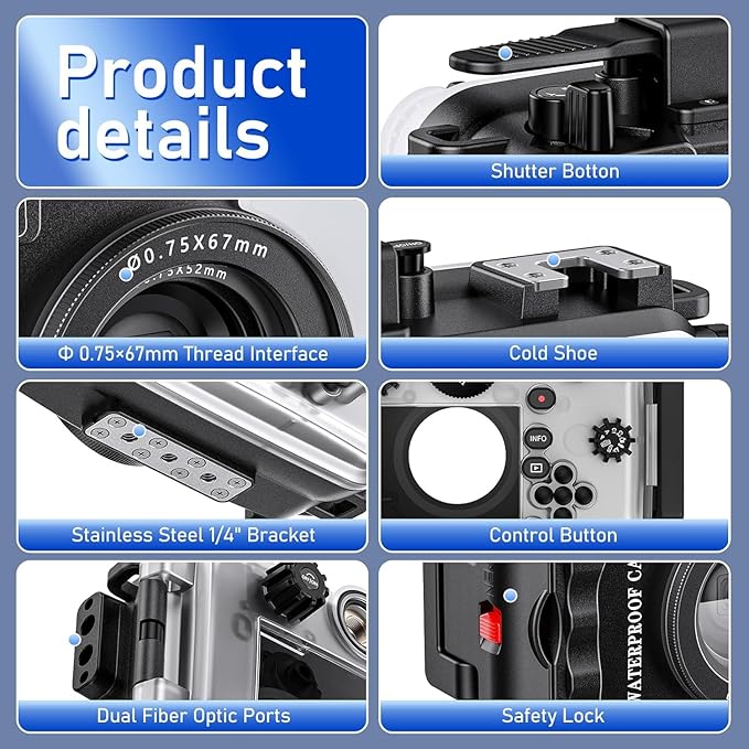 Sea frogs Camera Housing Compatible with Olympus TG-7, with Wide-Angle Lens and Red Filter, Waterproof IPX8 Rated, 60m/197ft Depth Protection Underwater Camera Case (White)