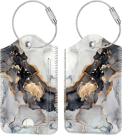 Fintie Luggage Tags, Privacy Cover ID Label with Stainless Steel Loop and Address Card for Travel Bag Suitcase - Cloudy Marble (2 Piece)
