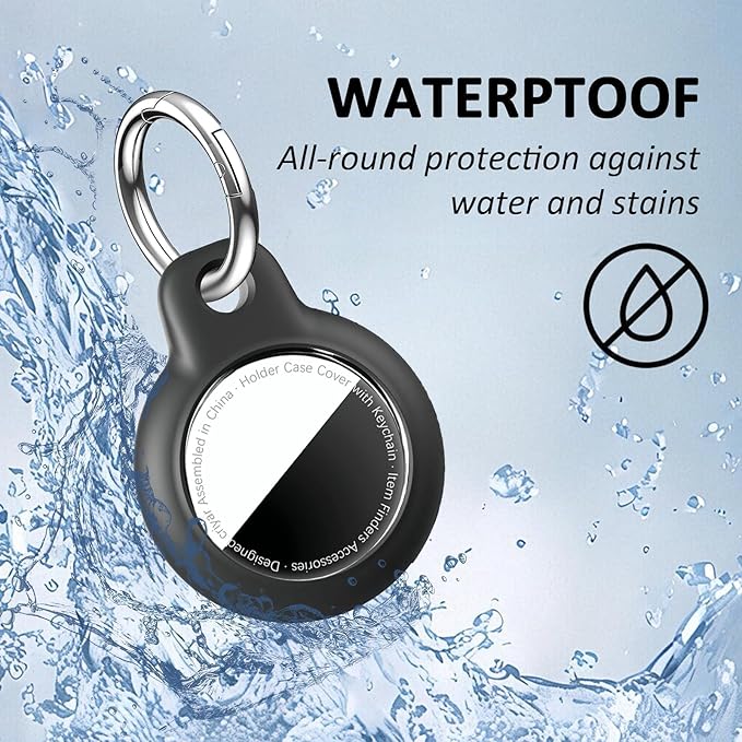 [4 Pack] Waterproof for Airtag Holder Keychain with Full Wrap Design, Hard PC for Air Tag Case, Scratchproof for Airtags for GPS Item Finder Tracker Luggage, Bag,Key-Black/Black/White/White