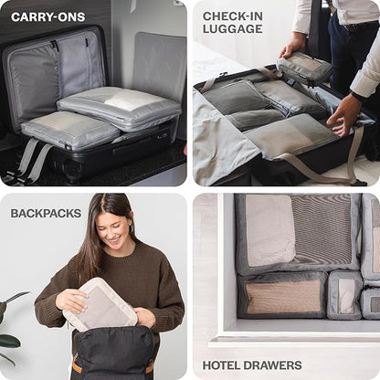 Aerotrunk Compression Packing Cubes for Travel - Luggage Organizer Bags - Double Zipper Packing Cubes for Suitcases (4-Pack, Black)