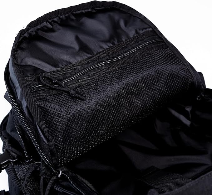 25 L Tactical Backpack: durable military-style backpack with MOLLE system for everyday use, travel, gym, hiking, fishing, camping, and outdoor sports. (BLACK 25L)