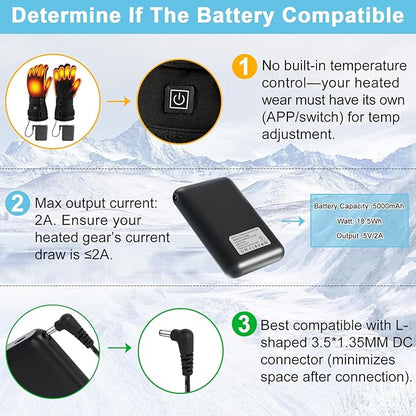 BIAL 2PCS 5V Lithium Polymer Batteries for Heated Gloves, Heated Socks, Heated Slippers, Mini Replacement Rechargeable Batteries, Spare Battery Female DC Jack Compatibility