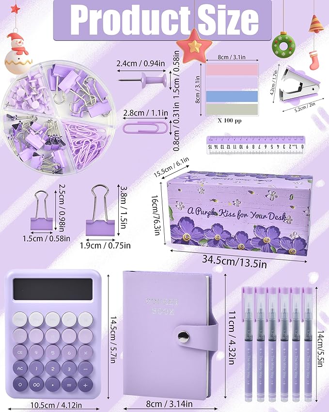 Purple Desk Organizers and Accessories With Mesh Desk Organizer and 360°Rotating Pen Holder and a Lot of Office Purple Office Supplies Beautifully Presented in a Gift Box Christmas Gifts