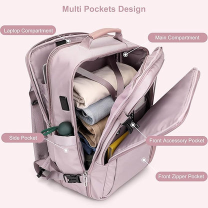 PIJUSHI Travel Backpack for Women Expandable Carry on Luggage Backpack Airline Approved Personal Item Laptop Bag(PE034 Light Purple)