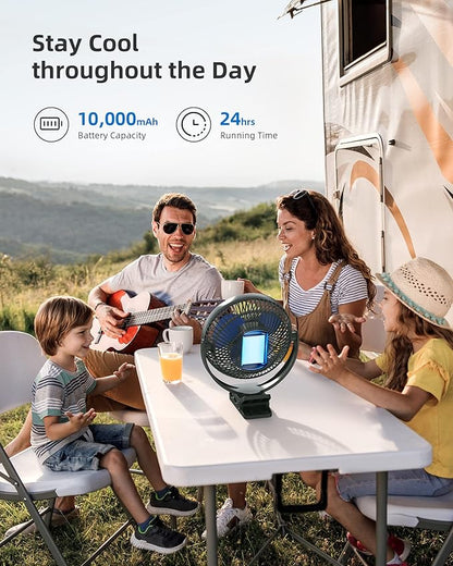 Koonie 10000mAh Rechargeable Portable 8-Inch Clip-on Fan, USB Car Fan 4 Speeds, Sturdy Clamp for Office Desk, Golf Cart, Stroller, Outdoor, Travel, Camping, Tent, Gym, Treadmill