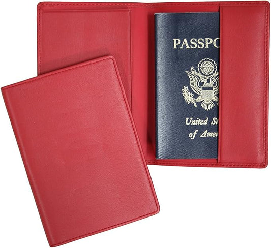 Royce Leather Rfid Blocking Passport Travel Document Organizer In Genuine Leather Packing Organizer, Red