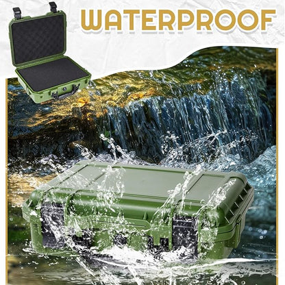 1 Pcs 16.3 x 12.4 x 6.5 inch Waterproof Hard Case with DIY Customizable Foam Insert Portable Protective Case with Knife for Camera Drones Equipments Tools Test Instruments (Green)