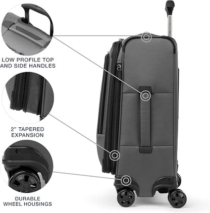 Travelpro Crew Classic Lightweight Softside Expandable Carry on Luggage, 8 Wheel Spinner Suitcase, Men and Women, Carry On 21-Inch, Titanium Grey