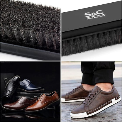 Premium Horsehair Shoe Polish Brush – Handcrafted Beechwood Shoe Brush for Shine and Buffing – Luxurious Shoe Shine Brush with Soft Horsehair Bristles (Black)