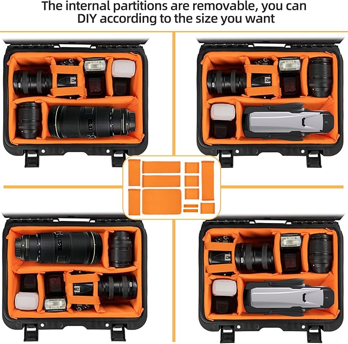 Protective Camera Case 16 X 10.6 X 5 Inch Shockproof Water-resistant with Adjustable Dividers (Can hold cameras, pistols, gear, equipment)