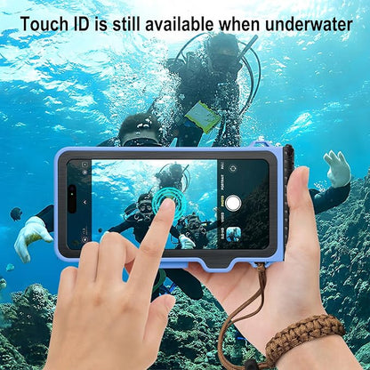 Waterproof Phone Case for Snorkeling & Diving (33ft/10m), IP68 Waterproof Hard Case for Swimming, Universal Underwater Touch Screen Case Compatible with iPhone (Blue, 4th Generation Phone Case)
