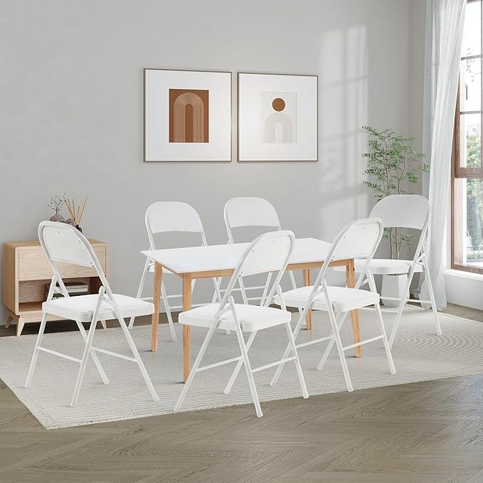 6 Pack White Folding Chairs with Comfortable Cushion and Back, Portable & Foldable Indoor Outdoor Chairs with Durable Metal Frame for Office/Party/Events/Kitchen/Dinning/Wedding, 330lbs Capacity
