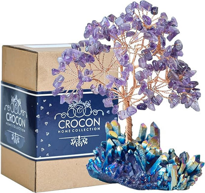 Amethyst Crystal Tree with Rainbow Titanium Cluster Base Tree of Life Decor for Shelf, Bedroom, Birthday Gifts for Women, Sister Gifts, Birthday Gifts for Mom, Cute Home Decor, Purple Decor Present