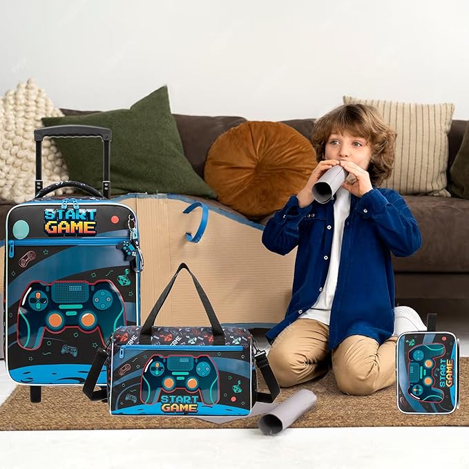 Kids Luggage Sets with Wheels Boys Travel Softside Suitcases 16" Carry on Suitcase with Duffle Bag Boys Luggage Sets Airline Approved