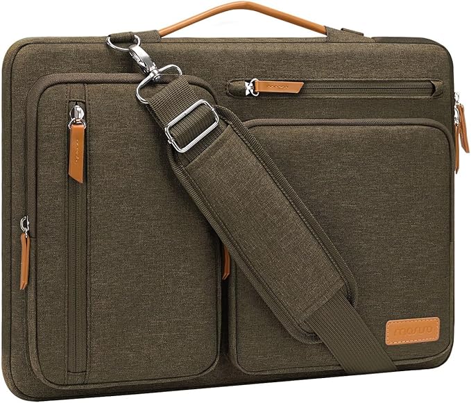 MOSISO 360 Protective Laptop Shoulder Bag,17-17.3 inch Computer Bag Compatible with MacBook, HP, Dell, Lenovo, Asus Notebook,Side Open Messenger Bag with 4 Zipper Pockets&Handle, Carob Brown