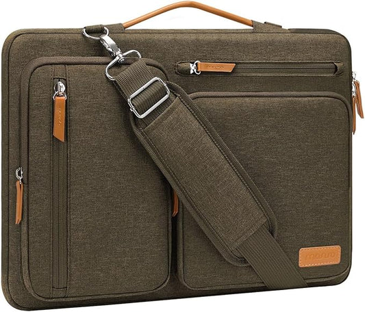MOSISO 360 Protective Laptop Shoulder Bag,15-15.6 inch Computer Bags Compatible with MacBook Pro 16 inch, HP, Dell, Lenovo, Asus Notebook,Side Open Messenger Bag with 4 Zipper Pockets, Carob Brown