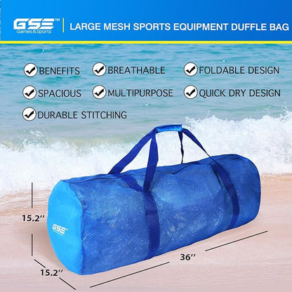 Blue Heavy-Duty Large Mesh Sports Duffle Bag, Dry Bag, Diving Equipment Scuba Bag with Zipper. Great for Gym Workout, Sport Balls Storage, Scuba Gear, Snorkeling, Water Sports and Travel