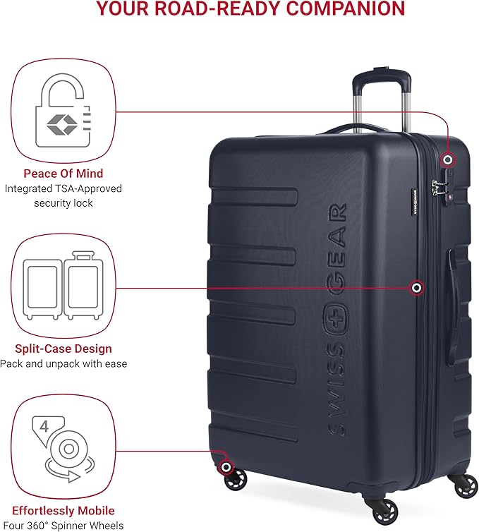 SwissGear 7366 Hardside Expandable Luggage with Spinner Wheels, Navy, Checked-Large 27-Inch