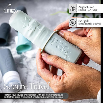 unigo 30pack Full Set TSA Approved Travel Bottles for toiletries, Travel Size Containers for Toiletries, Refillable Leakproof Shampoo and Conditioner Bottles, Toiletry Containers (Gray)