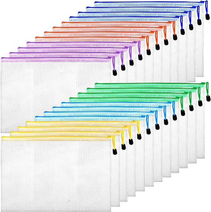 24pcs Mesh Zipper Pouch Bags, A4 Waterproof Document Zipper Bags for Organizing Storage for School, Office, Board Games, Travel & Craft Storage Letter Size