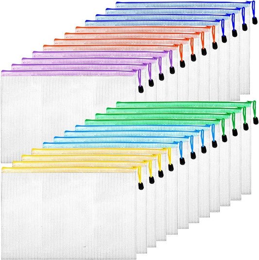 24pcs Mesh Zipper Pouch Bags, A4 Waterproof Document Zipper Bags for Organizing Storage for School, Office, Board Games, Travel & Craft Storage Letter Size