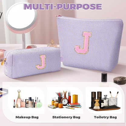 Monogrammed Gifts for Women - Cosmetic Bag for Teen,Initial Cute Makeup Bag Set for Women,Trendy Pouch for Niece Sister Friend Female Her,Birthday Gifts for Daughter - Lavender,J