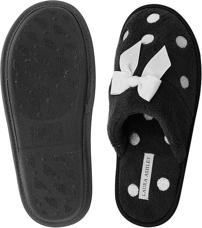 Laura Ashley Ladies Embroidered Soft Terry Scuff Slipper