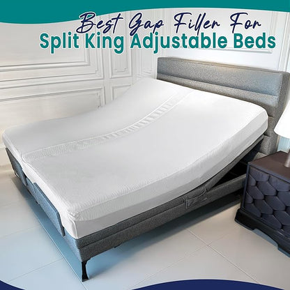 3-in-1 Fitted Sheet Attached Bed Bridge Twin (XL) to King Converter Kit with Sheet Strap Set | Split King Gap Filler for Adjustable Bed | White