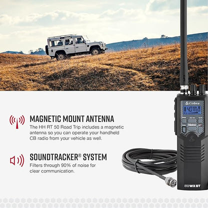 Cobra HHRT50 Road Trip CB Radio - 2-Way Handheld Emergency Radio with Access to Full 40 Channels & NOAA Alerts, Rooftop Magnet Mount Antenna and Omni-Directional Microphone, Black, 6.3" x 2" x 1.75"