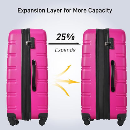 Merax Luggage Sets 3 Piece Hardside Expandable Suitcase with Spinner Wheels,Durable Lightweight Luggage with TSA Lock, Large Travel Luggage Set(Pink-1,20+24+28 inches)
