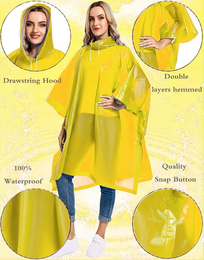 2 Pack Rain Ponchos for Adults Reusable - Raincoats Survival Emergency Heavy Duty Rain Coat with Drawstring Hood