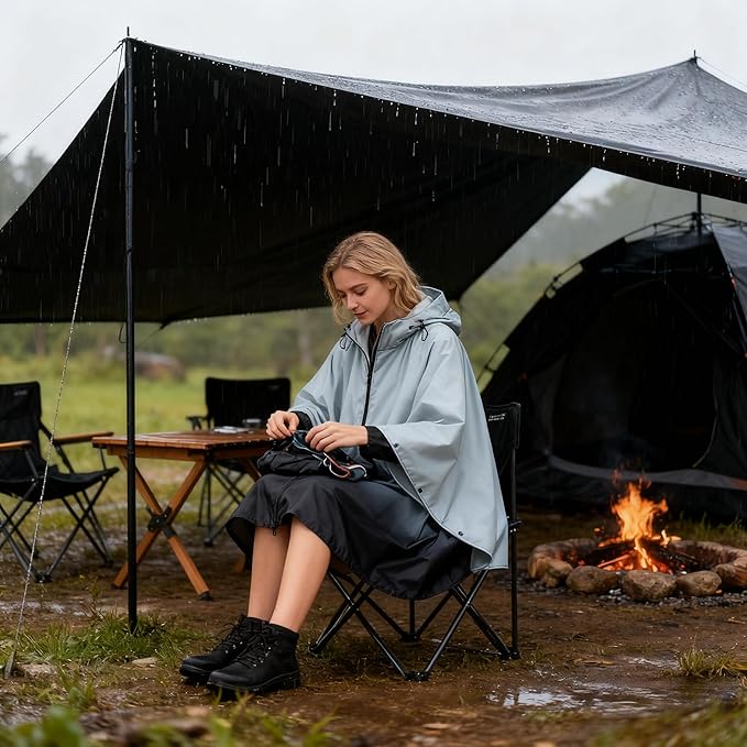 Hooded Rain Ponchos for Adult - Rain Coat and Rain Jacket with Waterproof Pocket and Zipper