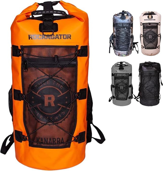 Rockagator Kanarra 90L Waterproof Backpack for Camping, Hiking, Mountaineering, Backpacking, Hunting, Fishing, Canoeing, Outdoor Activities, The Wet Outdoors - Large Capacity, Roll Top Closure, Orange