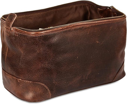HLC Leather Toiletry Bag for Men Best Gift Premium Genuine Dopp Kit Shaving Kit Organizer Travel Kit Pouch Bag 10 inch Size (Brown)