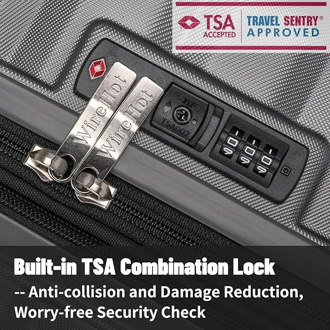 5-Piece Lightweight Luggage with Backpack Sets, ABS+PC Hard Shell Suitcase with TSA Lock & YKK Zipper (Grey, 20in/24in/28in/BP/TB)