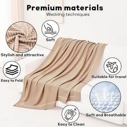 Compact Travel Blanket - Ultra Soft & Lightweight Knit Design Airplane Blanket, 53x72 Inch, Stylish Travel Shawl Wraps for Flights, Car,Travel Essentials, Gifts, Camping